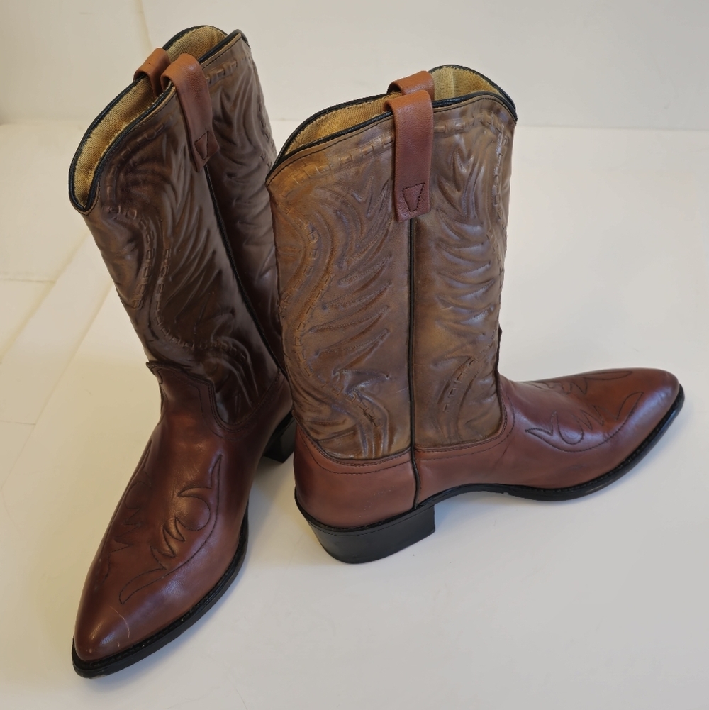 Ramrods Unisex Cowboy Western Pull Up Leather Boots Tan Brown Size 10.5 D